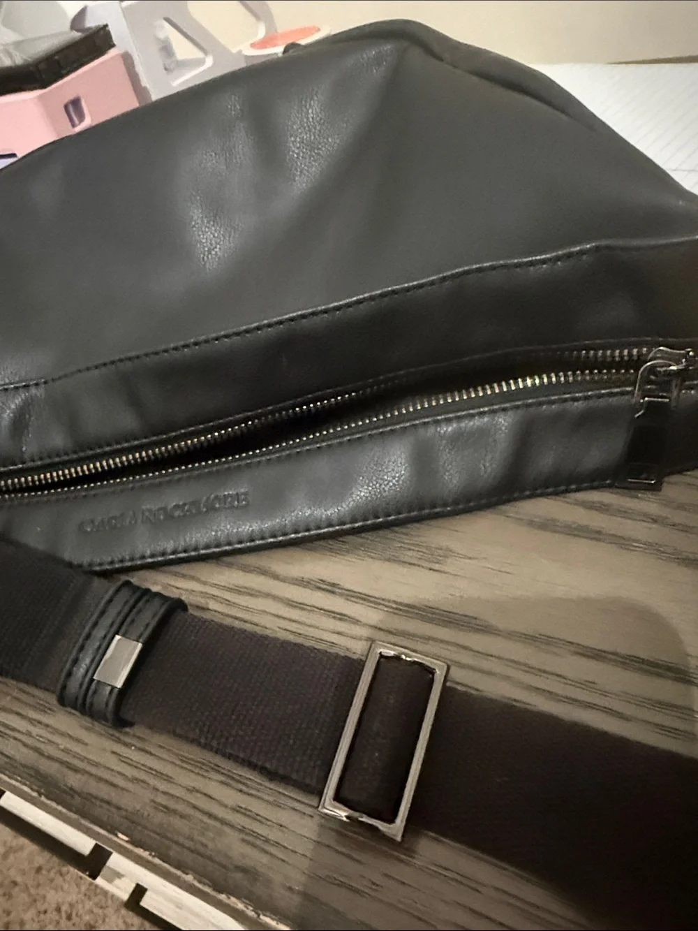 Black unisex Leather-Effect Sling Belt Bag